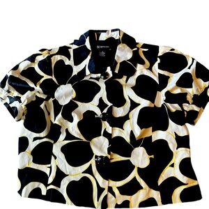 INC Black White Yellow Floral Short Jacket Womens Large Petite Short Sleeve